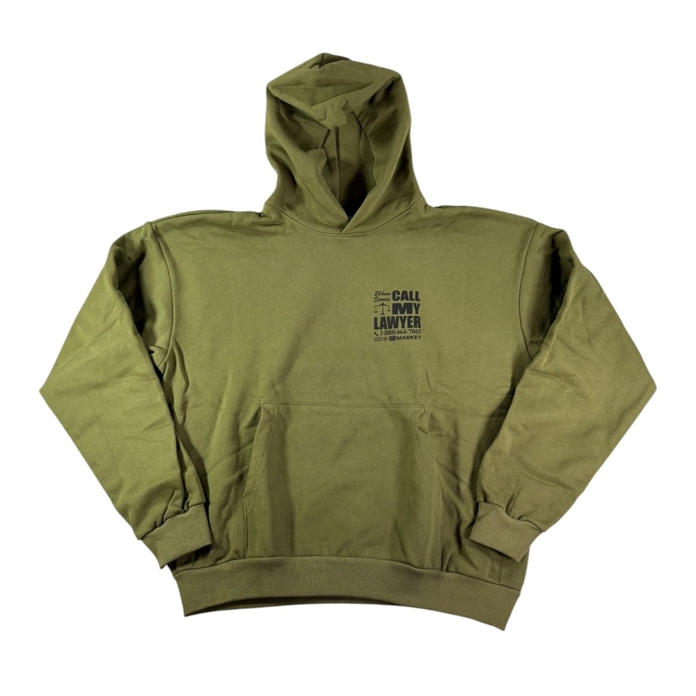 Market Call My Lawyer Hoodie Mens Olive Green Graphic Streetwear Sweatshirt